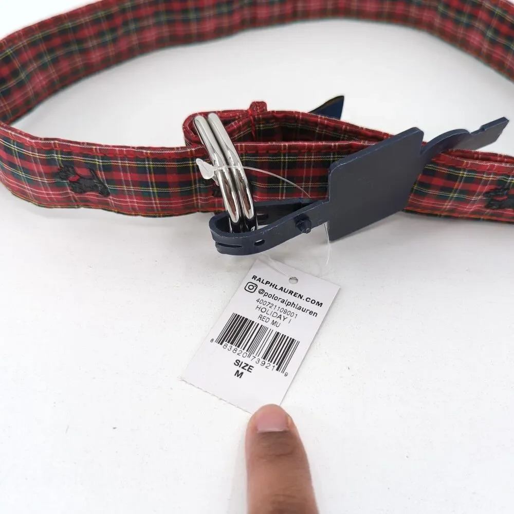 POLO Ralph Lauren Boy M Holiday Belt Red Tartan Plaid Scottish Terrier Dog NEW
